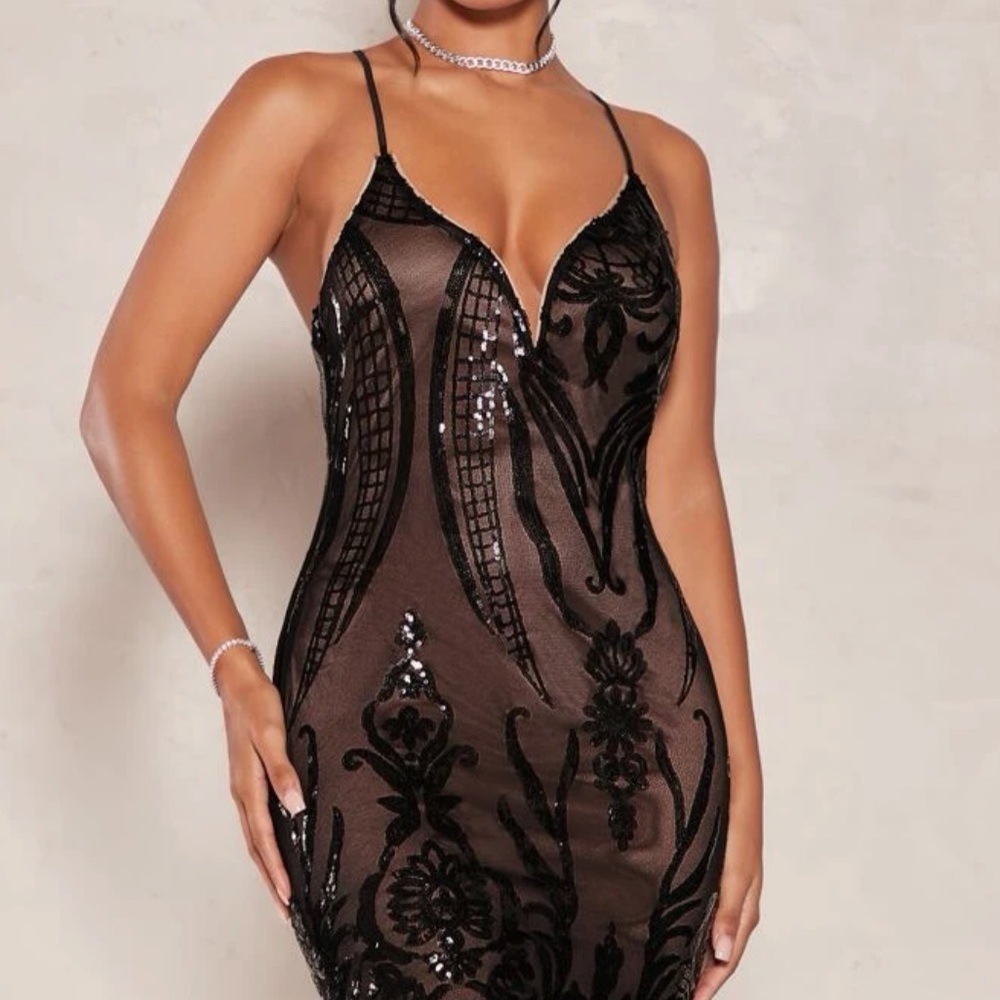 Floral Print Lace Up Contrast Sequin Mesh Bodycon Dress